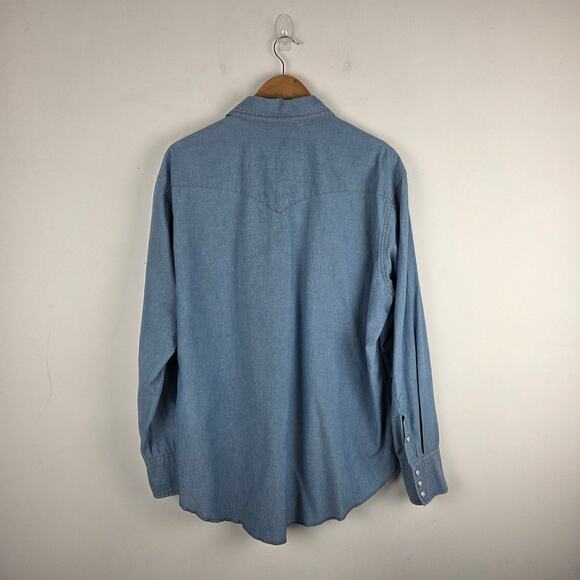 Wrangler Men's Medium Chambray Cowboy Cut Western Firm Finish Work Shirt Size XL - Picture 6 of 9